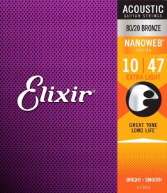 Elixir 11002 Coated Acoustic Guitar Strings 10-47 Extra Light