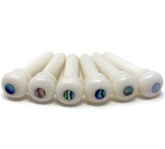 Crosby Bridge Pins - Set of 6 - Bone With Abalone Dot - Unslotted