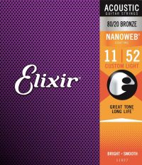 Elixir 11027 Coated Acoustic Guitar Strings 11-52 Custom Light